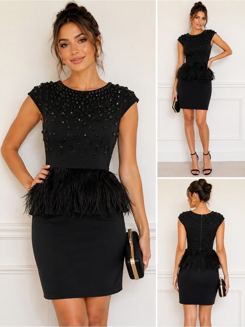 Alice + Olivia by Stacey Bendet Embellished Cocktail Dress feather pedplum